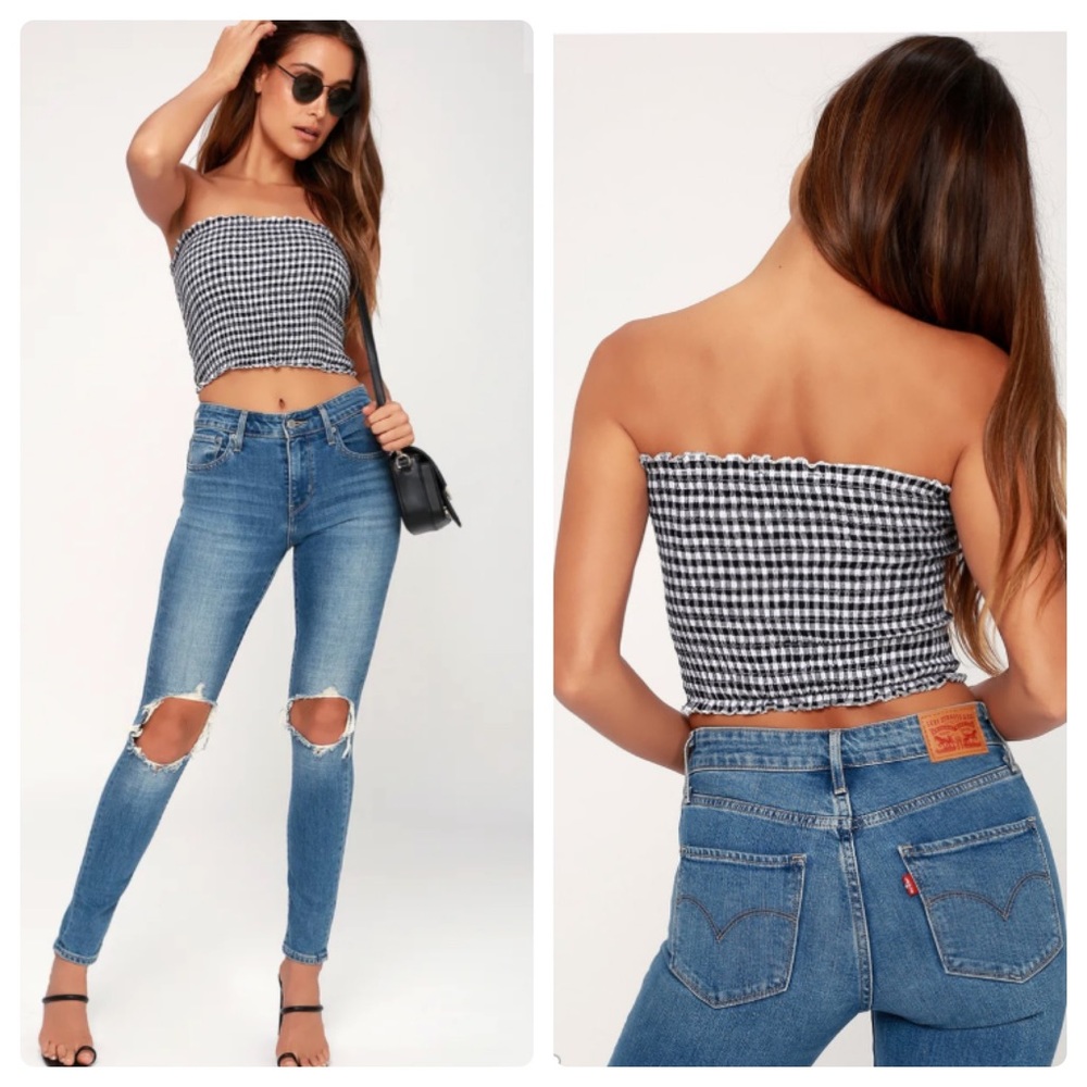 Lulus cute to boot black &white gingham tube top/S